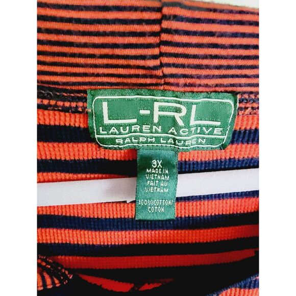 Lauren Ralph Lauren 3X Womens‎ Hoodie Red Navy Stripes Cotton Pullover - Picture 6 of 6